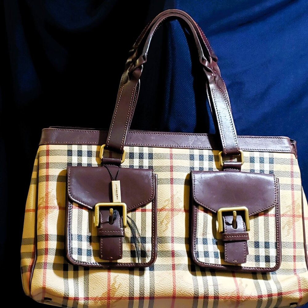 Burberry London Vintage Haymarket Check Braided Leather Satchel - Excellent